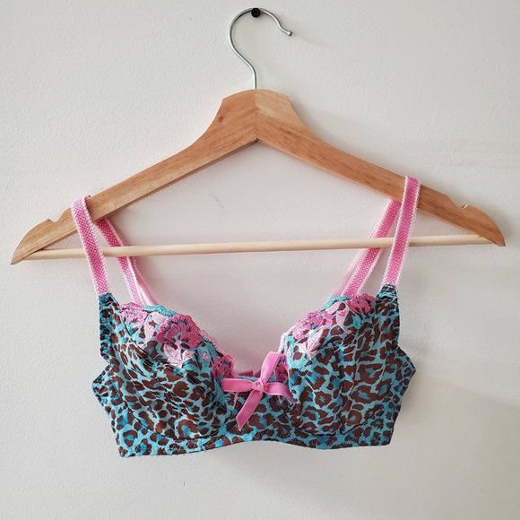 Freya Full Cup Bra in 28D - Like New! - Blue/Brown Leopard Print with Pink Trim - Picture 2 of 4
